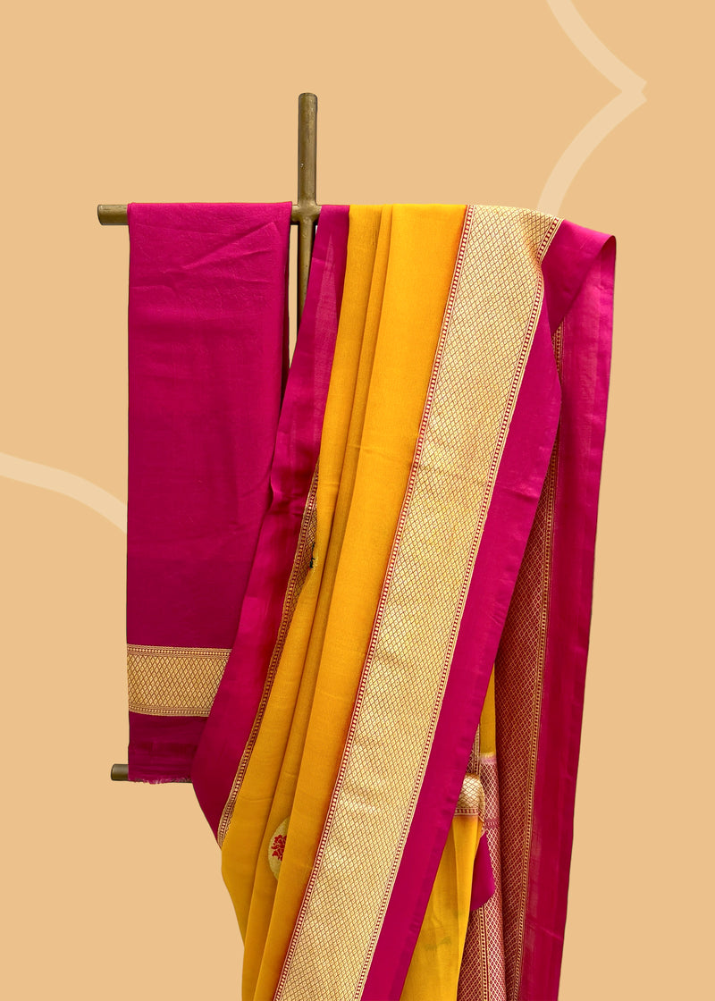 Mango yellow georgette saree