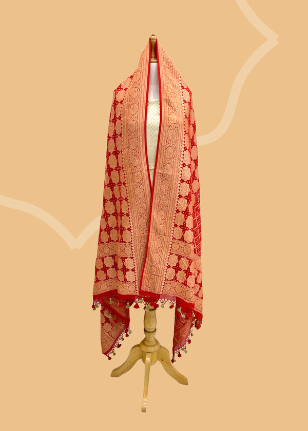 Red banarasi dupatta