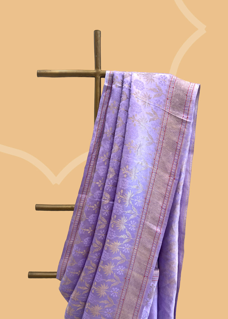 Lavender Gajji Silk Pure Benarasi Saree is handwoven by Roliana artisans.