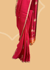 Red satin silk saree