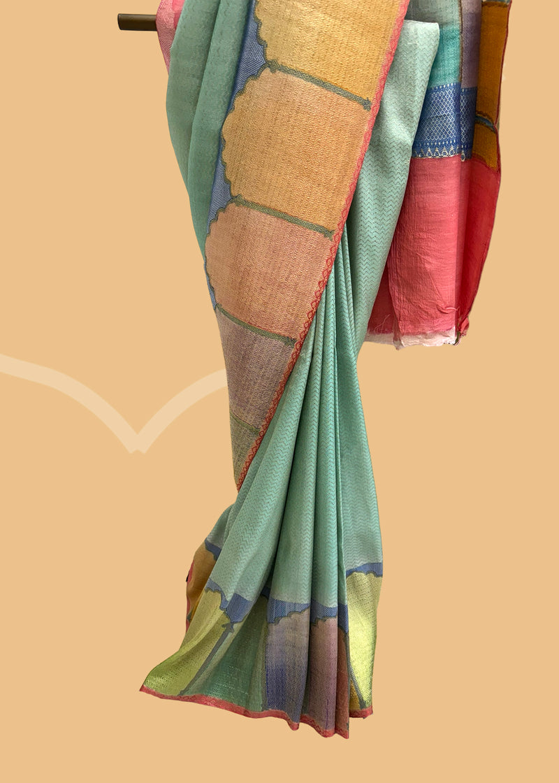 Sage green zig zag pattern saree