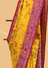 Bright yellow tussar georgette saree