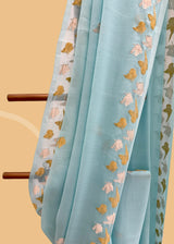 Sky blue georgette saree