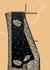 Black satin georgette saree