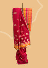 Red satin silk saree