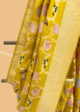 Yellow Ektara Kadhwa Pure Silk Benarasi Saree by Roliana Bridal sari