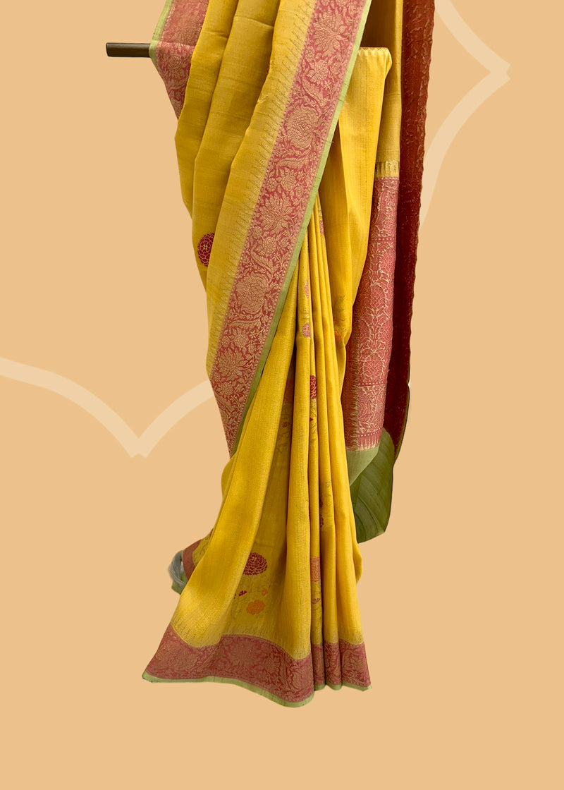 Basanti yellow tussar georgette saree