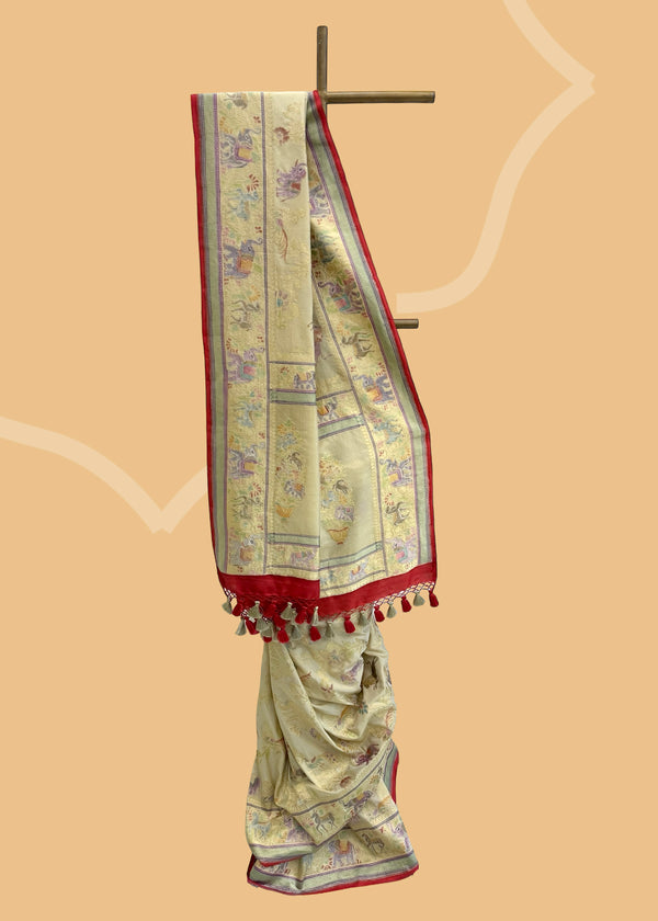 Ivory silk shikargah saree