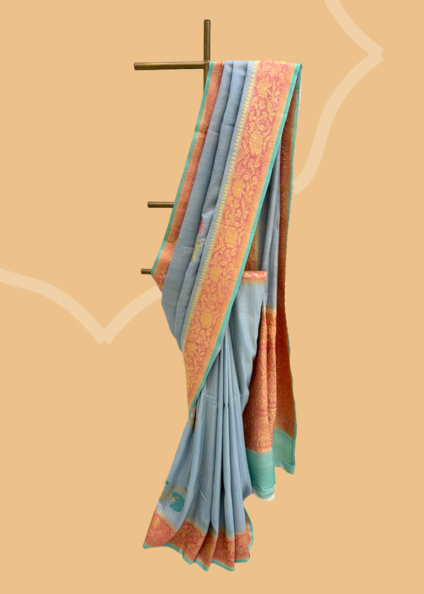 Pale blue tussar georgette saree