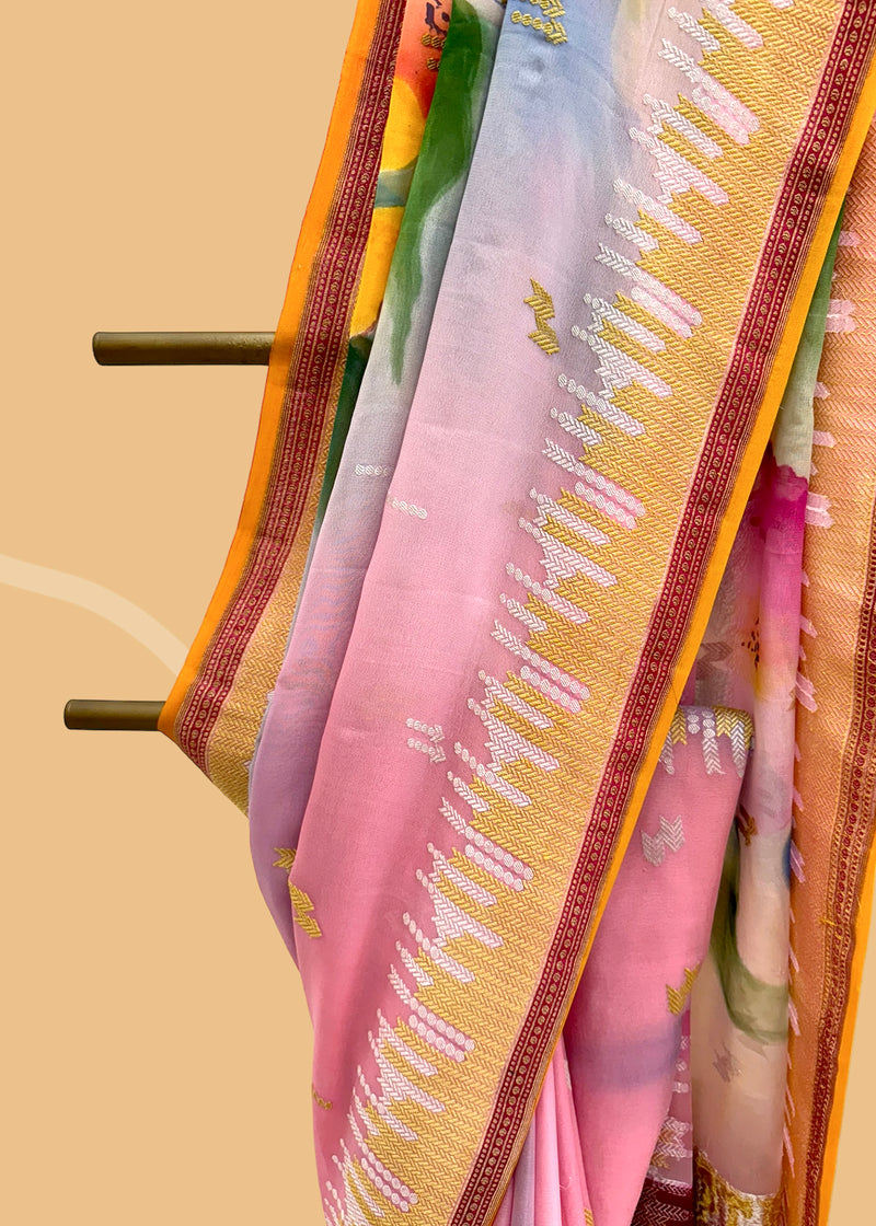 Handpainted tussar georgette saree