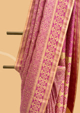 Pink & Cream Tanchoi Silk Benarasi Saree by Roliana