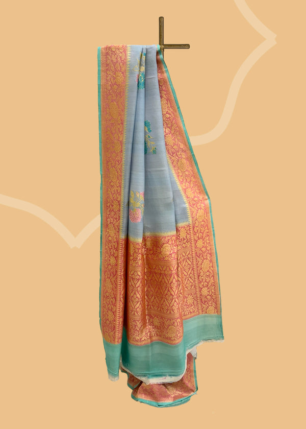 Pale blue tussar georgette saree