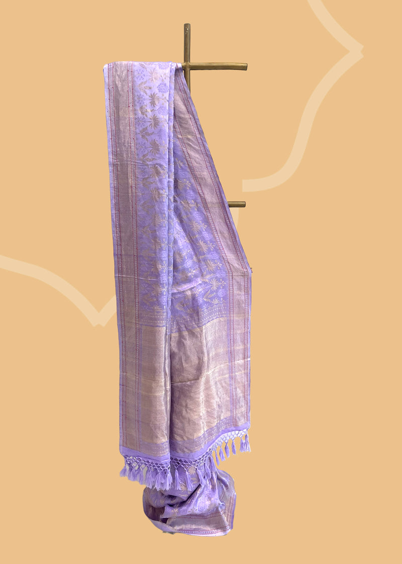 Lavender Gajji Silk Pure Benarasi Saree is handwoven by Roliana artisans.