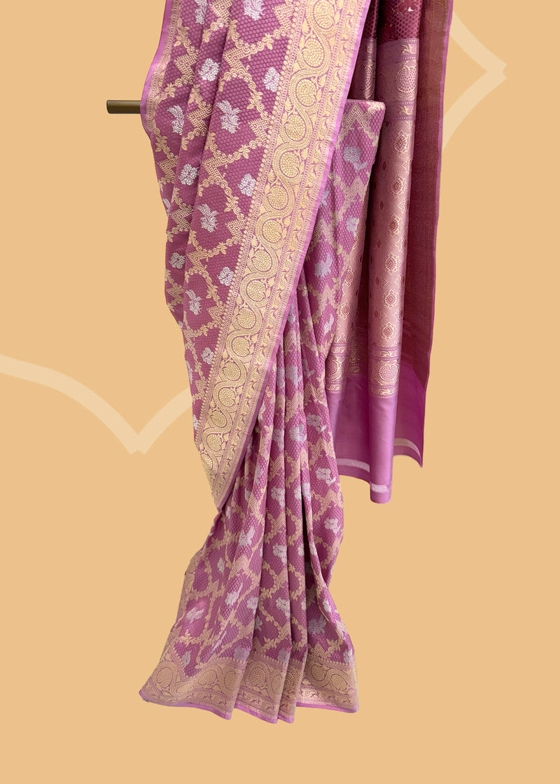 Pink silk tanchoi weave saree