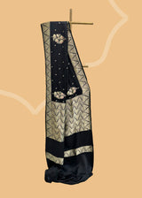 Black satin georgette saree