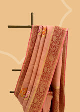 Salmon pink tussar georgette saree