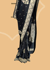 Black satin georgette saree