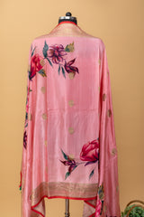Pink mashru silk handwoven pure benarasi dupatta with delicate zari bootis by Roliana Weaves Best Pure banarasi silk dupatta online