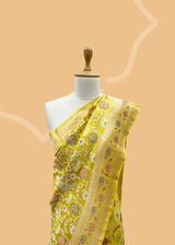 Yellow ektaara weave pure banarasi silk saree. Shop the best collection of authentic, handwoven, pure benarasi sarees with Roliana New Delhi
