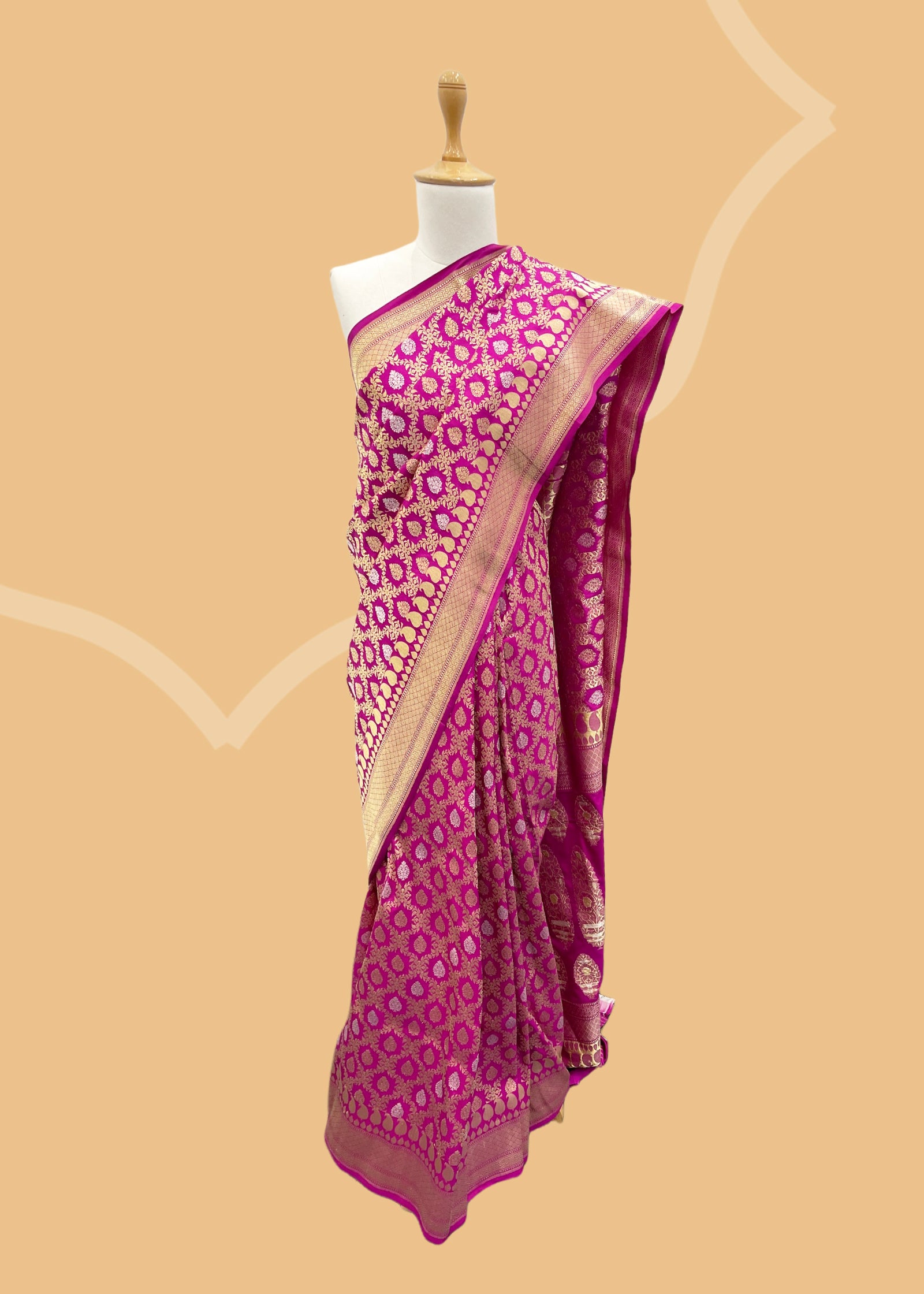 Women rani pink silk weaving wedding wear saree main image 1