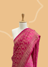 A tanchoi woven saree in satin silk with all over jaal in a bright pink colour, Shop the best collection of authentic, handwoven, pure benarasi sarees with Roliana New Delhi