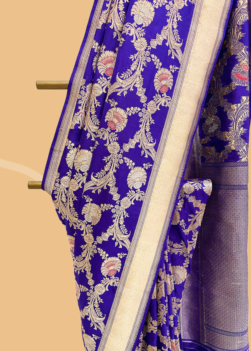 Baigani purple Banarasi silk saree banarasi saree - YouTube