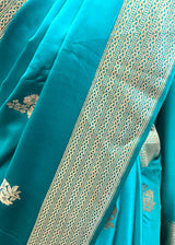 Firozi pure gajji silk Banarasi saree by Roliana Weaves Shop the best collection of authentic, handwoven, pure benarasi sarees with Roliana New Delhi