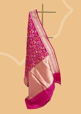 Rani pink gajji saree with shikargah meenakari weave and a gold inlay shikargah motif border and pallu Shop the best collection of authentic, handwoven, pure benarasi sarees with Roliana New Delhi