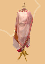 Blush Pink Organza Handwoven Banarasi Dupatta by Roliana Weaves. Shop the best of Banarasi sarees, dupattas and lehengas at Roliana New Delhi