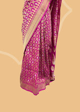 Rani Pink bridal pure banarasi silk saree. Shop the best collection of authentic, handwoven, pure benarasi sarees with Roliana New Delhi